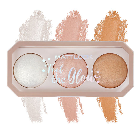 Mattlook Feel The Glow Baked Highlighter Trio, Enriched with Vitamin E, Ultra Blendable, Light Weight Baked Texture Silky & Smoth Dewy Finish, Highly Pigmented