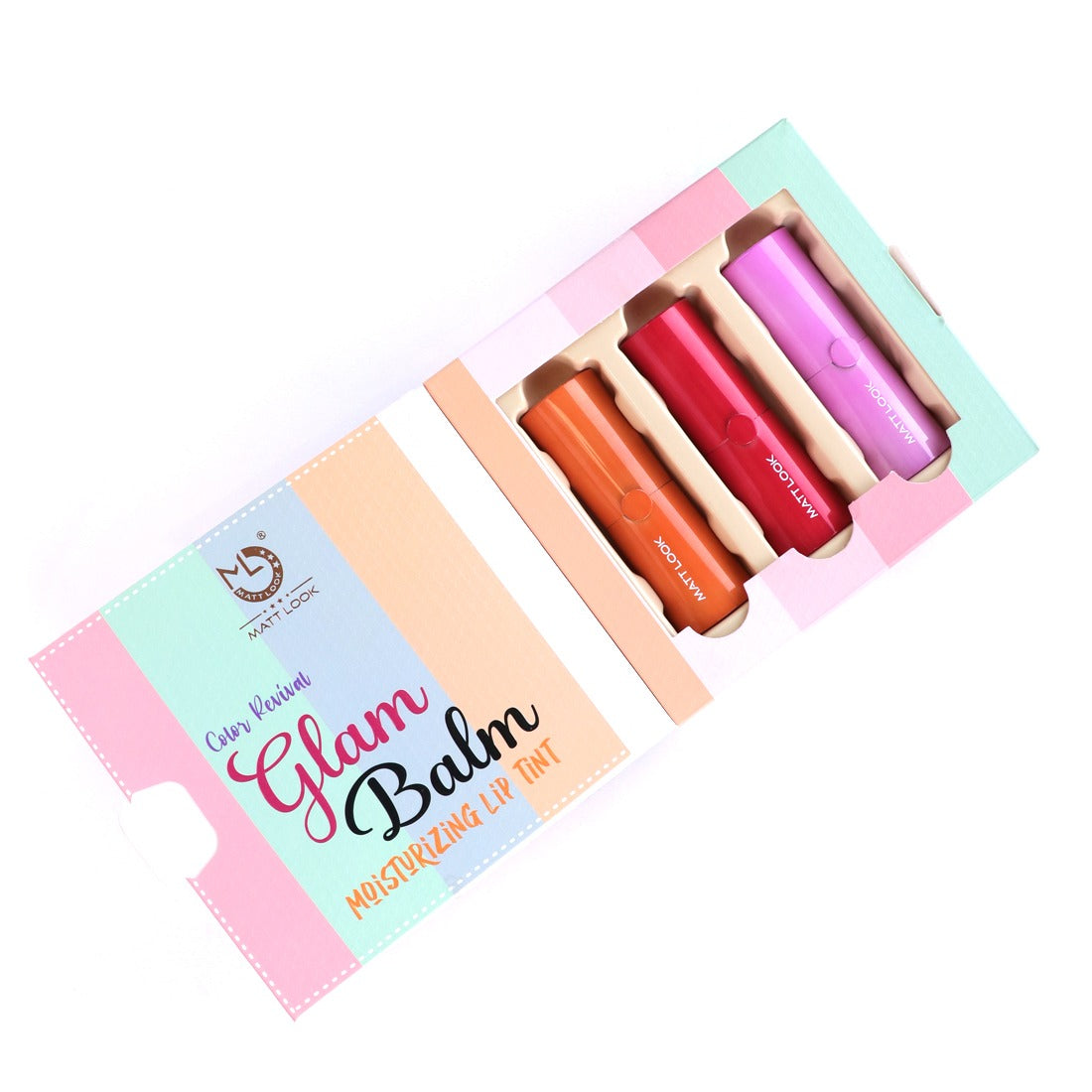 Matt Look Color Revival Glam Balm Moisturizing Lip Tint, Glam Lip Balm, Highly Moisturizing Lip tint, Long stay Lip balm, Smooth application, Hydrating formula, Peppy color range, Pack of three, Multicolor (41.8gm)